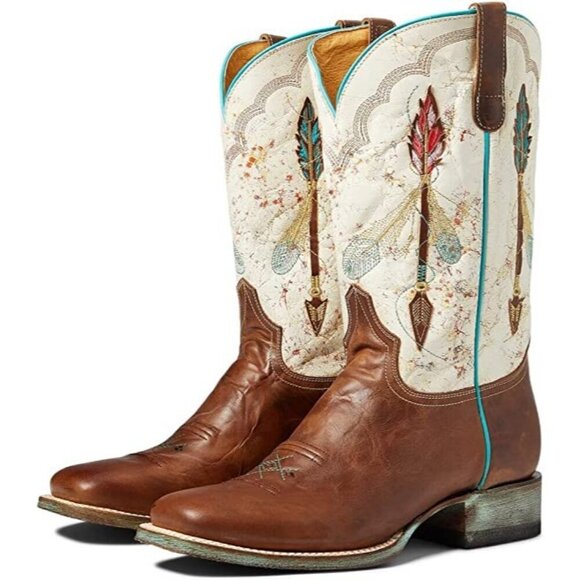 Roper Women's 6 Square Toe Flextra Wide Calf Arrow Feather 11" Western Boots - Picture 1 of 7
